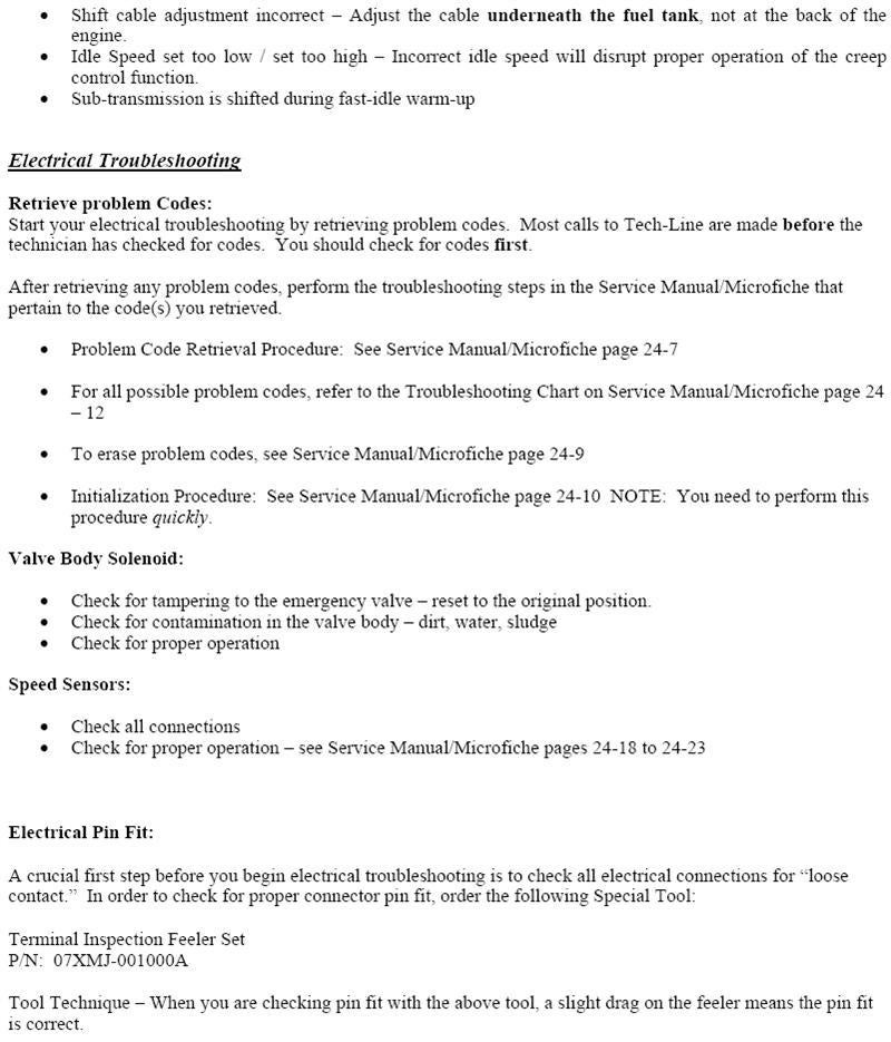 Automatic Transmission Troubleshooting Chart